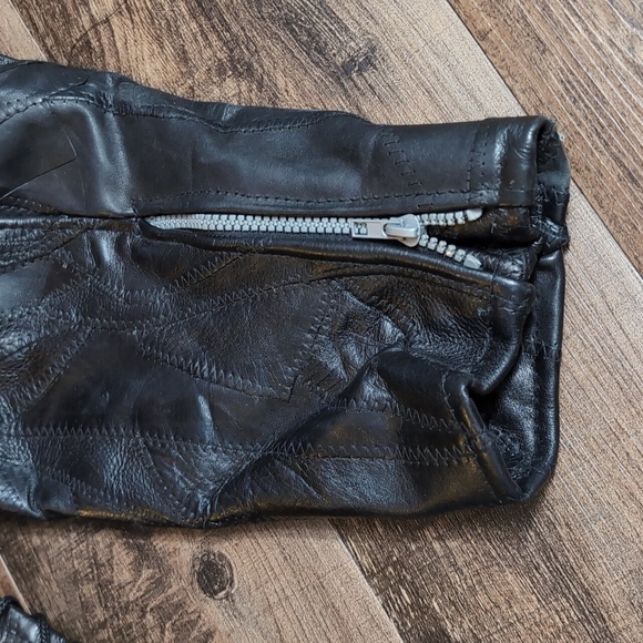 Diamond Plate Buffalo Leather Patchwork Motorcycle Jacket Size XL Insane Detail - Picture 8 of 17